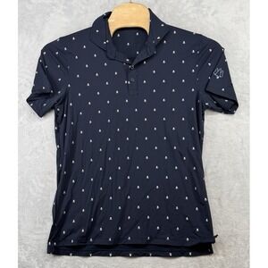 G/FORE Polo Shirt Skull Print AOP Golf Performance Logo Navy Blue Men's‎ L 22x28